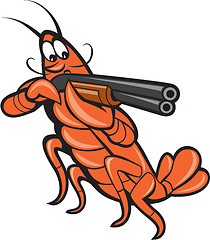 Image showing Crayfish Lobster Aiming Shotgun Cartoon