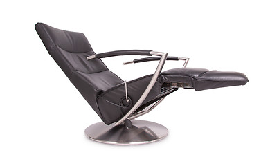 Image showing Black leather lounge chair