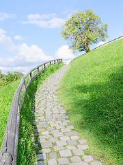 Image showing Long and difficult upstairs road