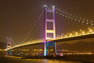 Image showing Tsing Ma bridge in Hong Kong at night