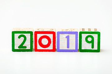 Image showing Wooden block for year 2019
