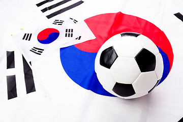 Image showing Soccer ball and South Korean flag