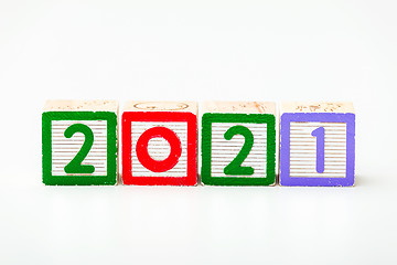 Image showing Wooden block for year 2021