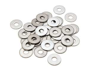 Image showing Pile of stainless steel washers