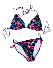 Image showing Black swimsuit with a tropical pattern