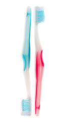 Image showing A blue and a red toothbrush isolated on white background.