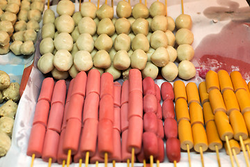 Image showing skewers with sausage asia kitchen