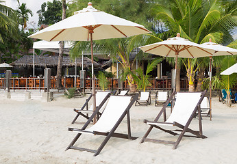 Image showing Empty beach beds