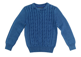 Image showing Blue warm knitted sweater with a pattern