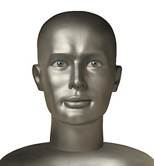 Image showing Android head with human eyes against white 