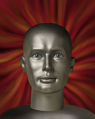 Image showing Android robot head with human eyes in a red vortex