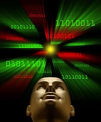 Image showing Artifical intelligence as symbolized by binary code flying towar