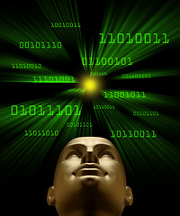 Image showing Artifical intelligence as symbolized by green binary code flying