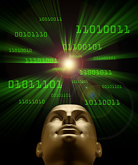 Image showing Artifical intelligence as symbolized by green binary code flying
