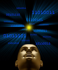 Image showing Artifical intelligence as symbolized by blue binary code flying 