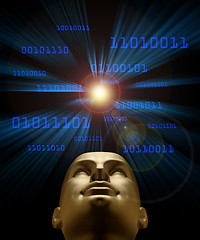 Image showing Artifical intelligence as symbolized by blue binary code flying 