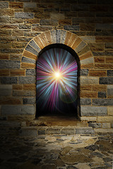 Image showing Magical vortex in a stone arch doorway