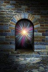 Image showing Magical vortex in a stone arch doorway