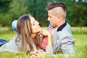 Image showing Happy smiling young couple outdoor