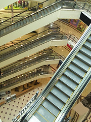 Image showing Escalators at shopping mall