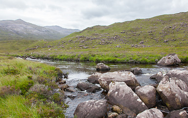 Image showing Landscape with waterfall in the mountains