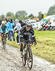 Image showing The Cyclist Mark Renshaw on a Cobbled Road - Tour de France 2014