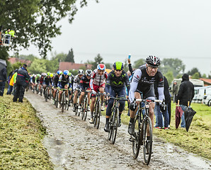 Image showing The Cyclist Jens Voigt on a Cobbled Road - Tour de France 2014