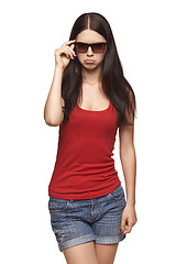 Image showing Woman in sunglasses in disgust