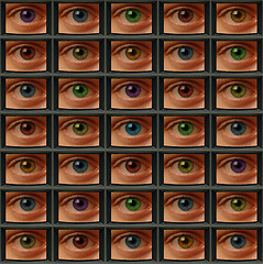 Image showing Video screens of eyes with different color pupils