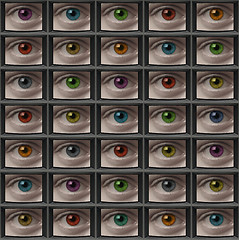 Image showing Video monitor screens of eyes with different color pupils