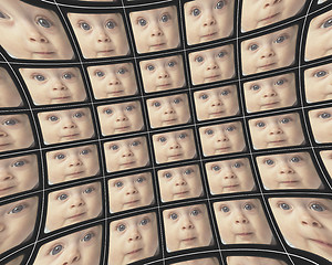 Image showing Distorted video screens showing the faces of a baby