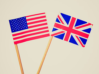 Image showing Retro look British and American flags