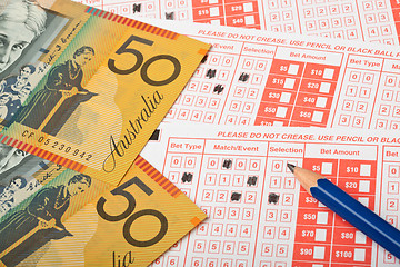 Image showing Australian money and sports betting slip