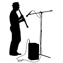 Image showing Silhouette musician plays the clarinet. Vector illustration.