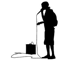 Image showing Silhouette of the guy  beatbox with a microphone. Vector illustr