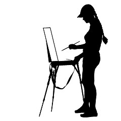 Image showing Silhouette, artist at work on a white background, vector illustr