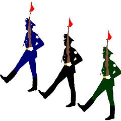 Image showing Silhouette soldiers during a military parade. Vector illustratio