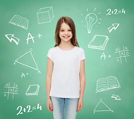 Image showing smiling little girl in white blank t-shirt