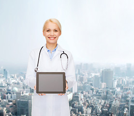 Image showing female doctor with stethoscope and tablet pc
