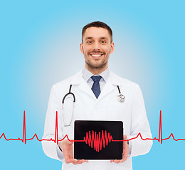 Image showing smiling male doctor with tablet pc