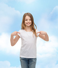 Image showing smiling little girl in blank white t-shirt