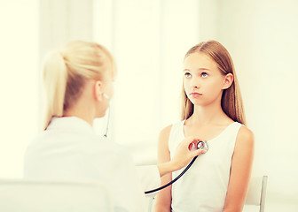 Image showing doctor with stethoscope listening to the patient