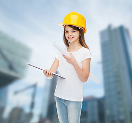 Image showing smiling little girl in protective helmet