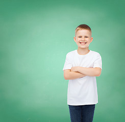 Image showing little boy in white t-shirt with arms crossed