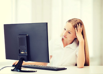 Image showing student girl with computer at school