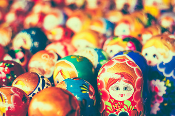 Image showing Colorful Russian Nesting Dolls At The Market