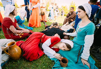 Image showing Warriors participants resting in shadow tree of VI festival of m