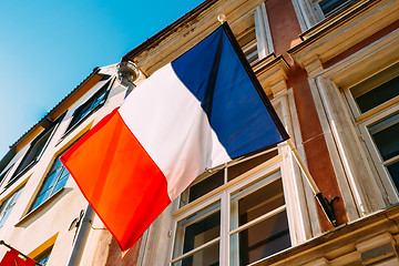 Image showing French Tricolours Flag Decorate A Local Government Building In P