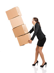 Image showing Business woman with card boxes