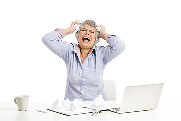 Image showing Ellderly woman working with a laptop